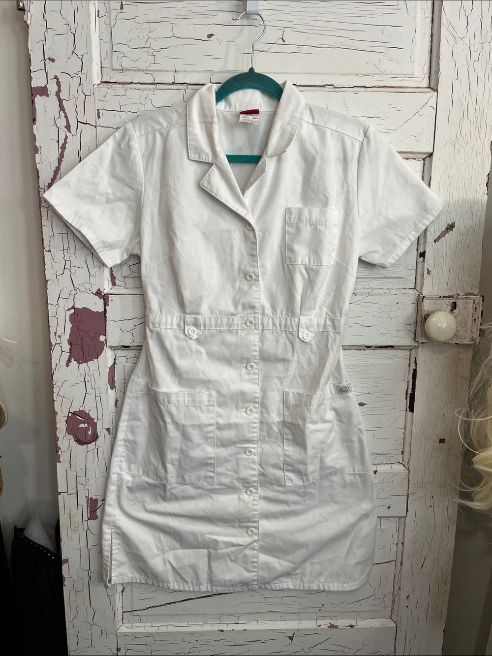 Dickies Button Front Dress 2 Hip Pockets 1 Chest Pocket Sz Small Cotton Blnd